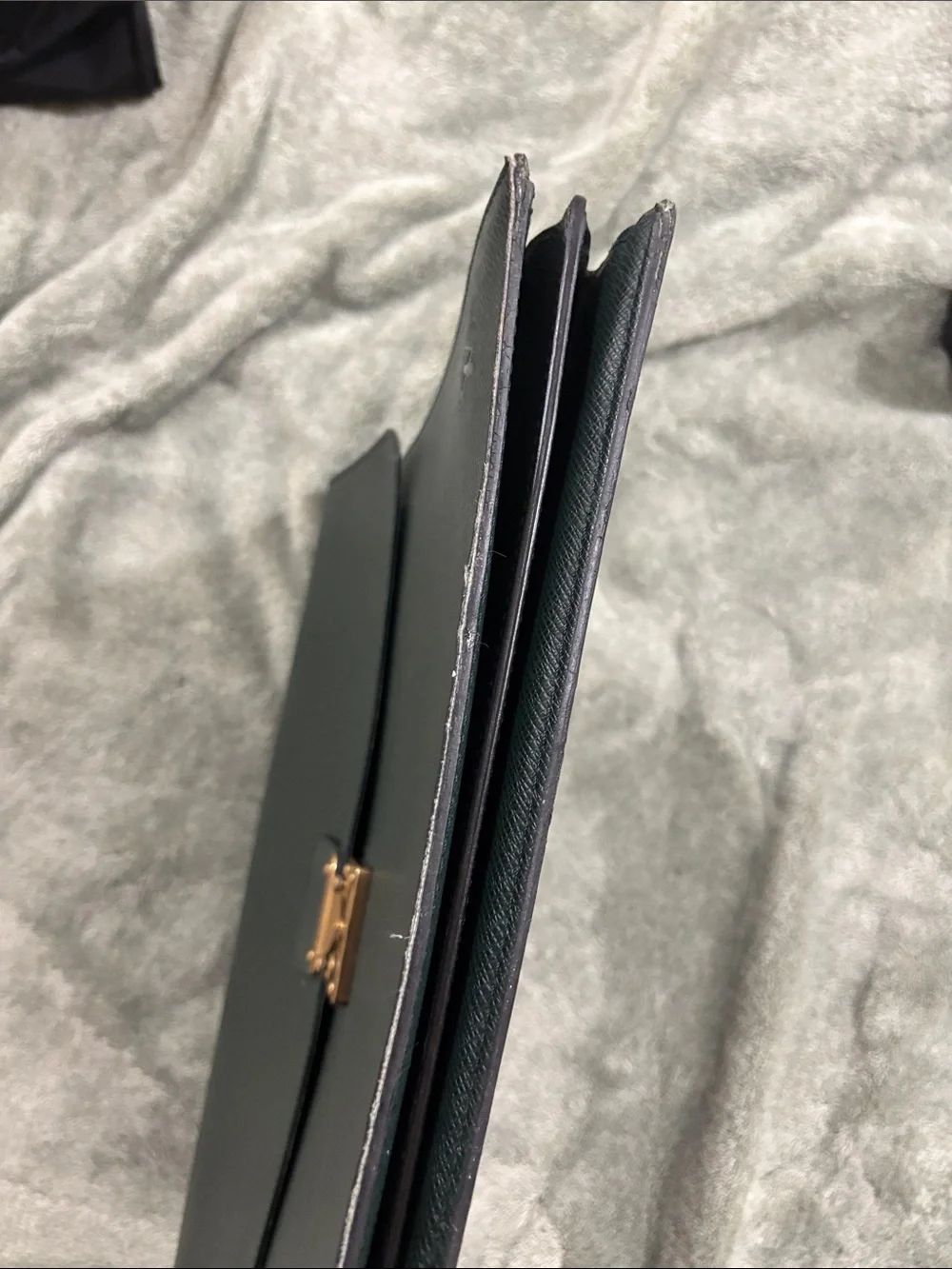 Louis Vuitton Dark Green Leather Briefcase with Gold Hardware